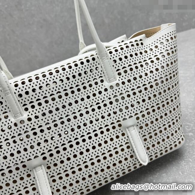 Top Quality Alaia Mina Large Tote bag in Laser-cut leather 4422 White 2024