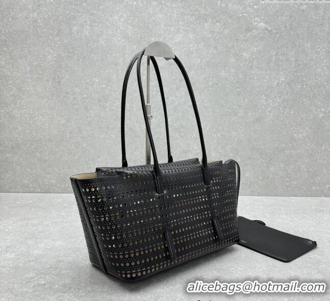 Reasonable Price Alaia Mina Large Tote bag in Laser-cut leather 4422 Black 2024