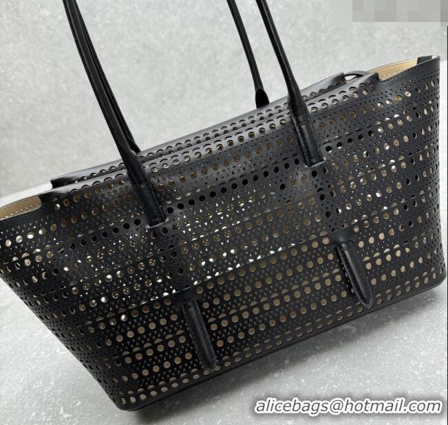 Reasonable Price Alaia Mina Large Tote bag in Laser-cut leather 4422 Black 2024