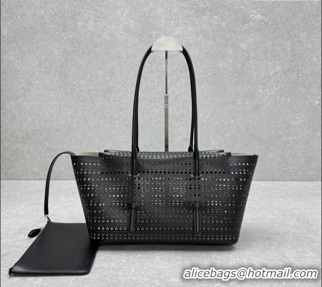 Reasonable Price Alaia Mina Large Tote bag in Laser-cut leather 4422 Black 2024