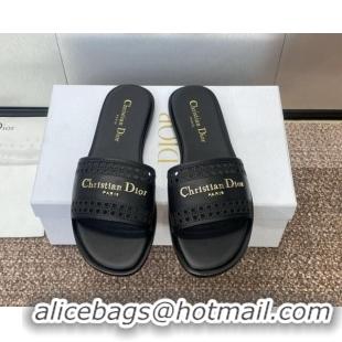 Top Design Dior D-Lane Flat Slides Sandal in Calfskin with Openwork Microcannage Motif Black 1231033