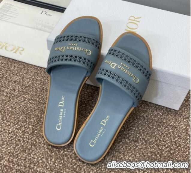 Purchase Dior D-Lane Flat Slides Sandal in Calfskin with Openwork Microcannage Motif Blue 1231034