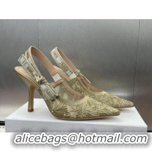 Best Grade Dior J'Adior Slingback Pumps 9.5cm in Transparent Mesh with Gold-Tone Chardons Embroidery 1231037