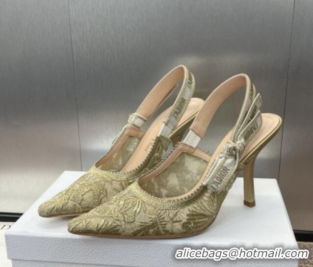 Best Grade Dior J'Adior Slingback Pumps 9.5cm in Transparent Mesh with Gold-Tone Chardons Embroidery 1231037