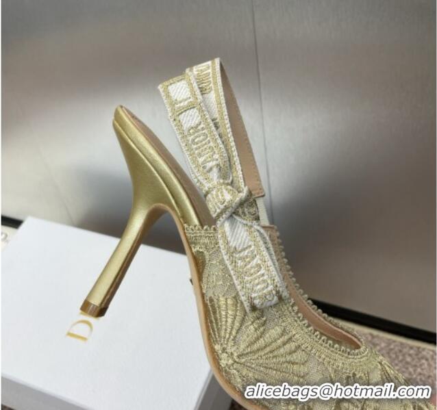 Best Grade Dior J'Adior Slingback Pumps 9.5cm in Transparent Mesh with Gold-Tone Chardons Embroidery 1231037