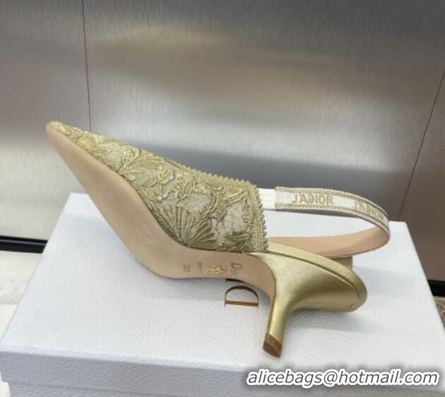 Luxurious Dior J'Adior Slingback Pumps 6.5cm in Transparent Mesh with Gold-Tone Chardons Embroidery 1231038