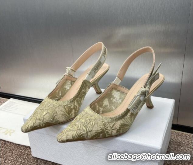 Luxurious Dior J'Adior Slingback Pumps 6.5cm in Transparent Mesh with Gold-Tone Chardons Embroidery 1231038