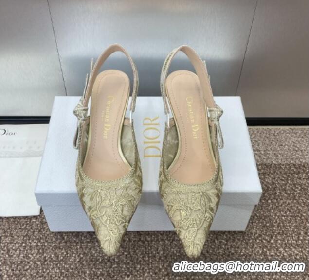 Luxurious Dior J'Adior Slingback Pumps 6.5cm in Transparent Mesh with Gold-Tone Chardons Embroidery 1231038