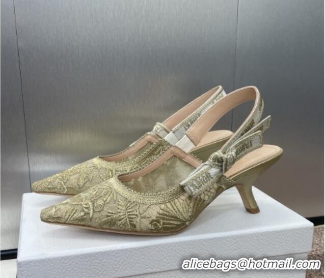 Luxurious Dior J'Adior Slingback Pumps 6.5cm in Transparent Mesh with Gold-Tone Chardons Embroidery 1231038