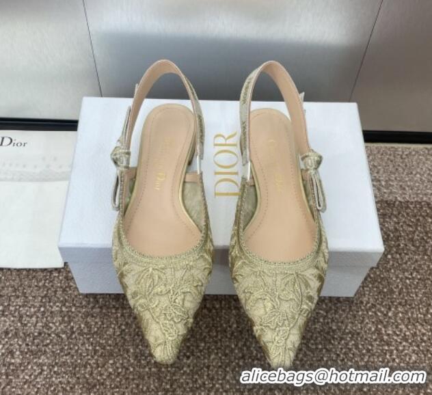 Popular Style Dior J'Adior Slingback Ballet Flat in Transparent Mesh with Gold-Tone Chardons Embroidery 1231039