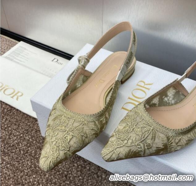 Popular Style Dior J'Adior Slingback Ballet Flat in Transparent Mesh with Gold-Tone Chardons Embroidery 1231039