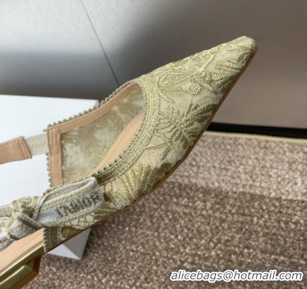 Popular Style Dior J'Adior Slingback Ballet Flat in Transparent Mesh with Gold-Tone Chardons Embroidery 1231039