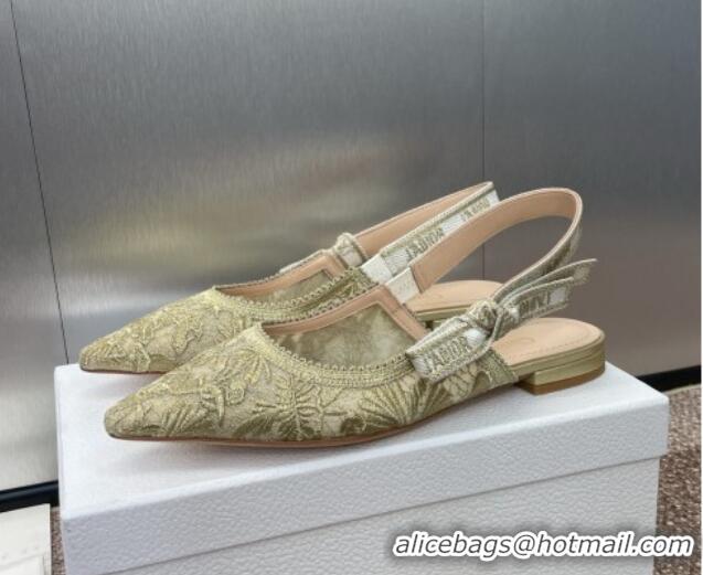 Popular Style Dior J'Adior Slingback Ballet Flat in Transparent Mesh with Gold-Tone Chardons Embroidery 1231039