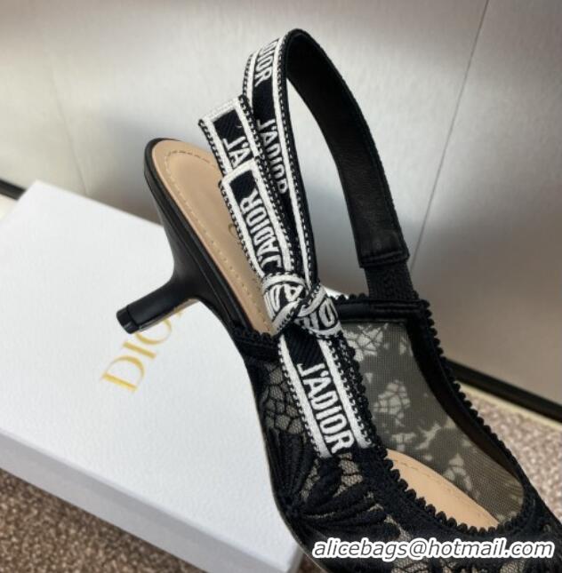 Good Product Dior J'Adior Slingback Pumps 6.5cm in Transparent Mesh with Black Chardons Embroidery 1231040