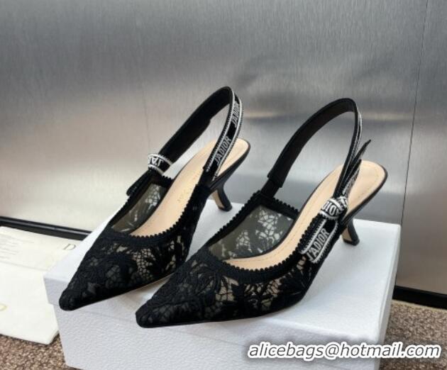 Good Product Dior J'Adior Slingback Pumps 6.5cm in Transparent Mesh with Black Chardons Embroidery 1231040