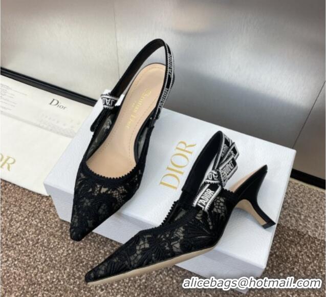 Good Product Dior J'Adior Slingback Pumps 6.5cm in Transparent Mesh with Black Chardons Embroidery 1231040