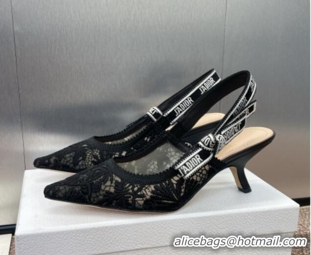 Good Product Dior J'Adior Slingback Pumps 6.5cm in Transparent Mesh with Black Chardons Embroidery 1231040