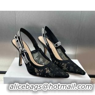 Unique Style Dior J'Adior Slingback Pumps 9.5cm in Transparent Mesh with Black Chardons Embroidery 1231041