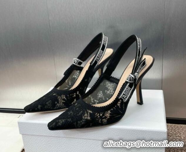 Unique Style Dior J'Adior Slingback Pumps 9.5cm in Transparent Mesh with Black Chardons Embroidery 1231041