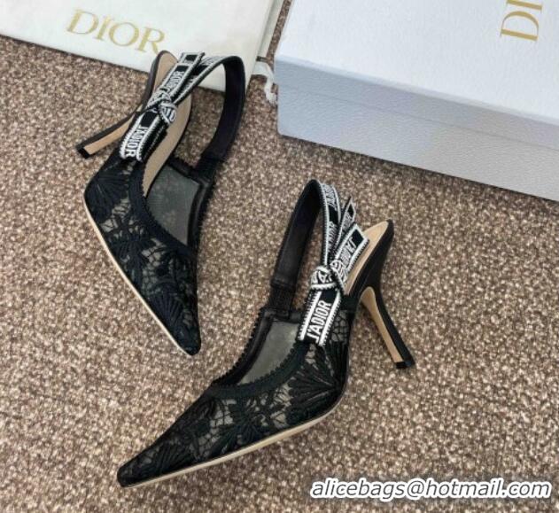 Unique Style Dior J'Adior Slingback Pumps 9.5cm in Transparent Mesh with Black Chardons Embroidery 1231041