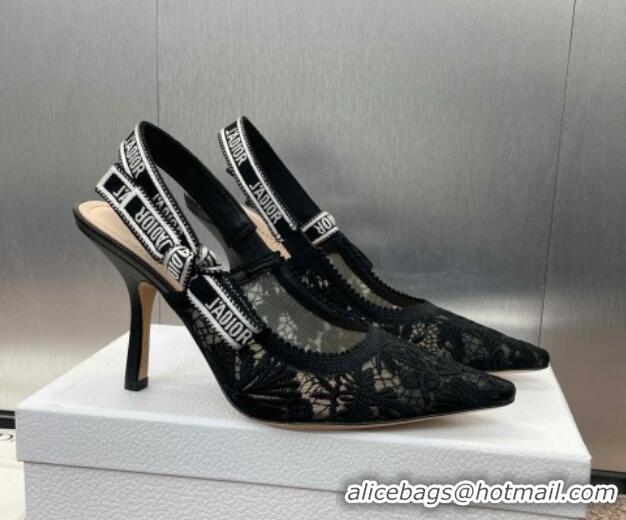 Unique Style Dior J'Adior Slingback Pumps 9.5cm in Transparent Mesh with Black Chardons Embroidery 1231041