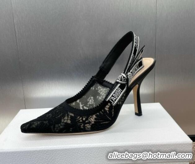 Unique Style Dior J'Adior Slingback Pumps 9.5cm in Transparent Mesh with Black Chardons Embroidery 1231041