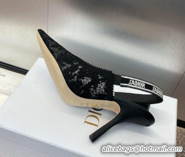 Unique Style Dior J'Adior Slingback Pumps 9.5cm in Transparent Mesh with Black Chardons Embroidery 1231041