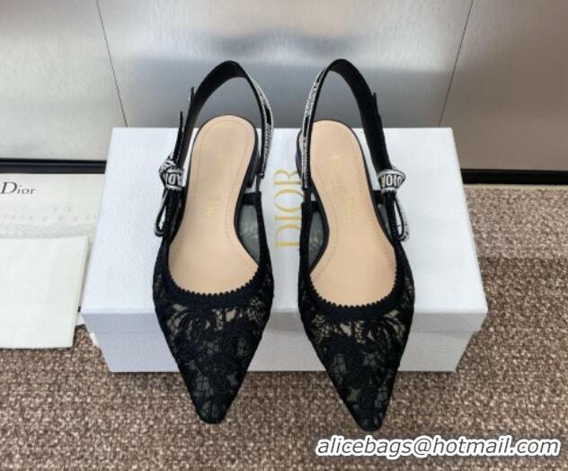 Durable Dior J'Adior Slingback Ballet Flat in Transparent Mesh with Black Chardons Embroidery 1231042