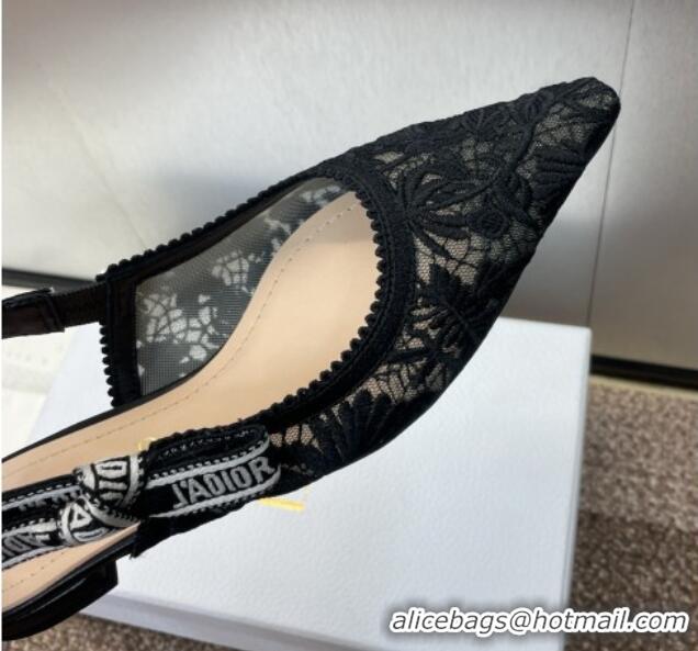 Durable Dior J'Adior Slingback Ballet Flat in Transparent Mesh with Black Chardons Embroidery 1231042