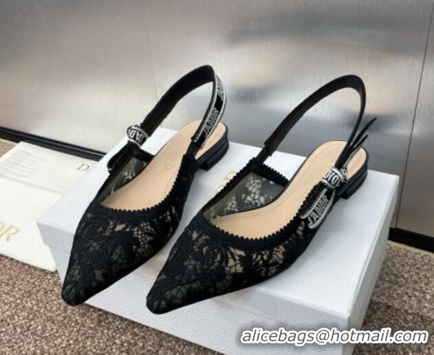 Durable Dior J'Adior Slingback Ballet Flat in Transparent Mesh with Black Chardons Embroidery 1231042