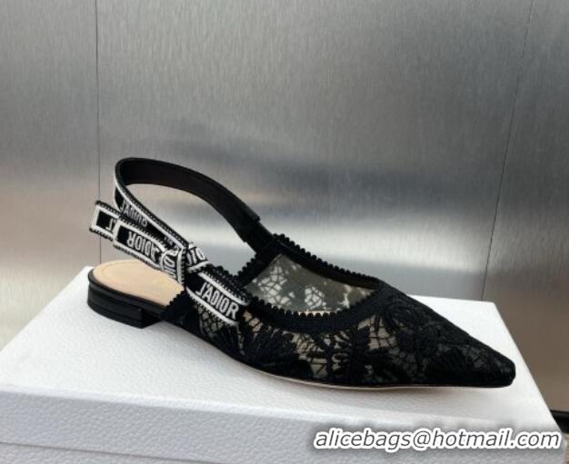 Durable Dior J'Adior Slingback Ballet Flat in Transparent Mesh with Black Chardons Embroidery 1231042