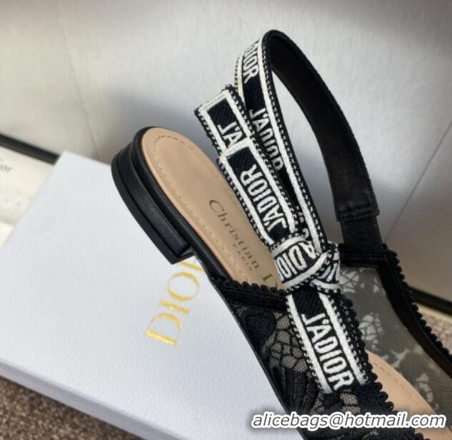 Durable Dior J'Adior Slingback Ballet Flat in Transparent Mesh with Black Chardons Embroidery 1231042