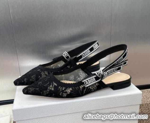 Durable Dior J'Adior Slingback Ballet Flat in Transparent Mesh with Black Chardons Embroidery 1231042