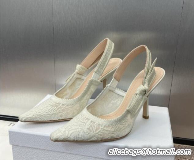 Good Looking Dior J'Adior Slingback Pumps 9.5cm in Transparent Mesh Embroidered with White Dior Cabinet de la Mer Motif 