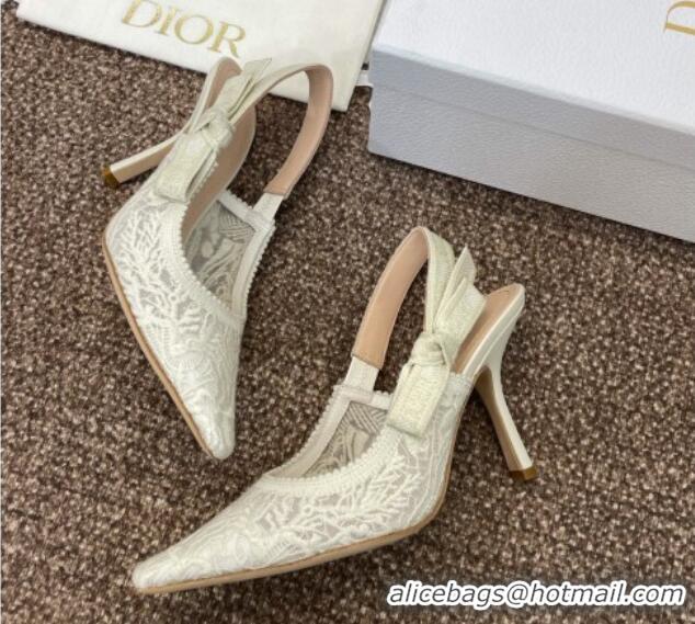 Good Looking Dior J'Adior Slingback Pumps 9.5cm in Transparent Mesh Embroidered with White Dior Cabinet de la Mer Motif 