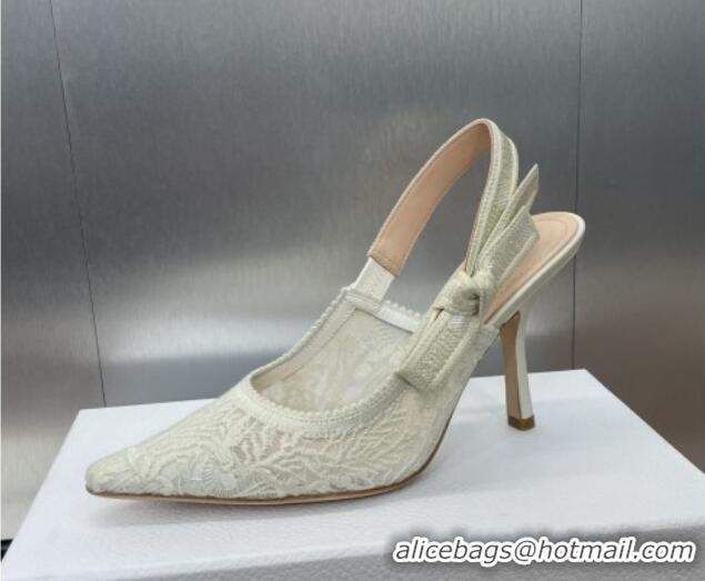 Good Looking Dior J'Adior Slingback Pumps 9.5cm in Transparent Mesh Embroidered with White Dior Cabinet de la Mer Motif 