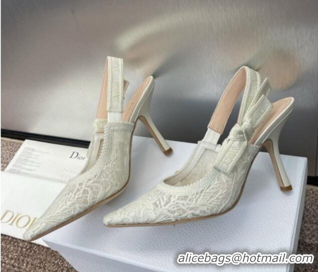 Good Looking Dior J'Adior Slingback Pumps 9.5cm in Transparent Mesh Embroidered with White Dior Cabinet de la Mer Motif 