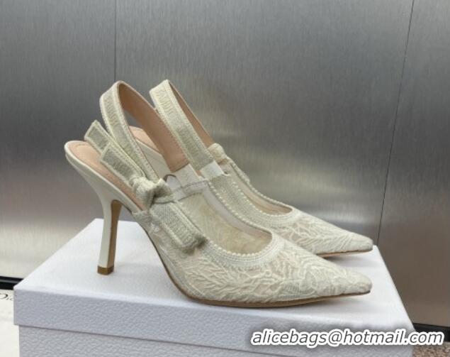 Good Looking Dior J'Adior Slingback Pumps 9.5cm in Transparent Mesh Embroidered with White Dior Cabinet de la Mer Motif 