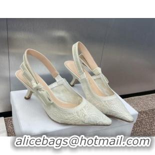 Big Discount Dior J'Adior Slingback Pumps 6.5cm in Transparent Mesh Embroidered with White Dior Cabinet de la Mer Motif 