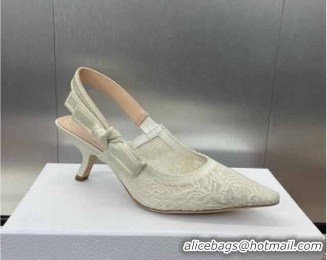 Big Discount Dior J'Adior Slingback Pumps 6.5cm in Transparent Mesh Embroidered with White Dior Cabinet de la Mer Motif 