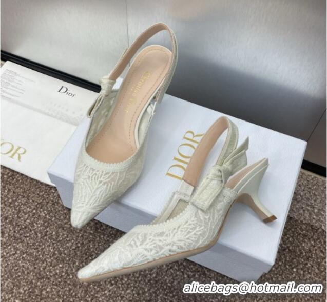 Big Discount Dior J'Adior Slingback Pumps 6.5cm in Transparent Mesh Embroidered with White Dior Cabinet de la Mer Motif 