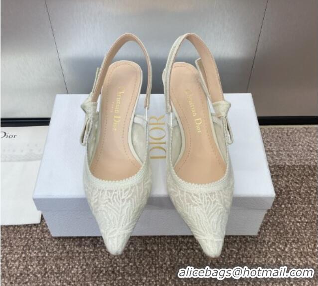 Big Discount Dior J'Adior Slingback Pumps 6.5cm in Transparent Mesh Embroidered with White Dior Cabinet de la Mer Motif 