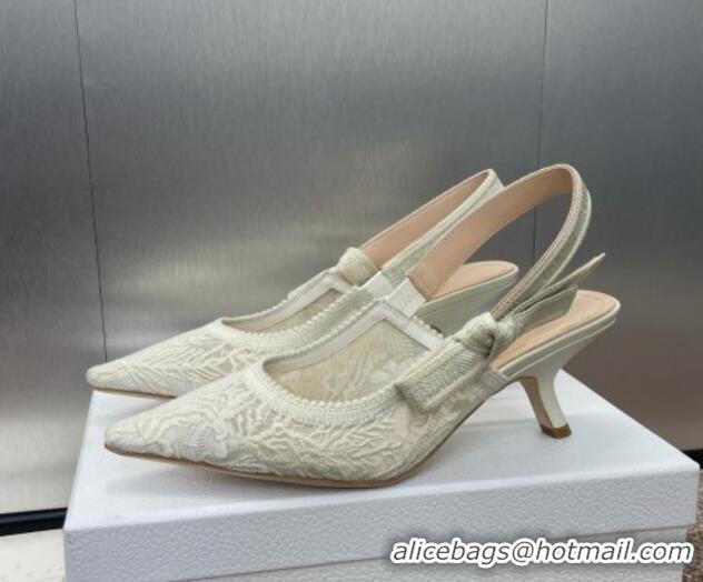 Big Discount Dior J'Adior Slingback Pumps 6.5cm in Transparent Mesh Embroidered with White Dior Cabinet de la Mer Motif 