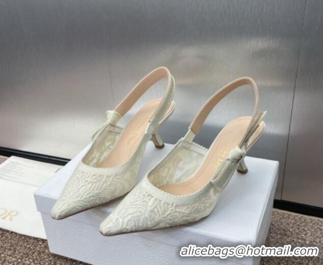 Big Discount Dior J'Adior Slingback Pumps 6.5cm in Transparent Mesh Embroidered with White Dior Cabinet de la Mer Motif 