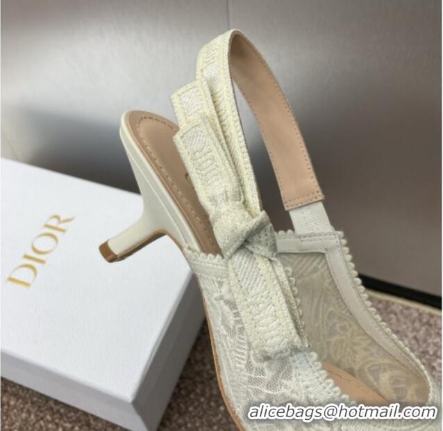 Big Discount Dior J'Adior Slingback Pumps 6.5cm in Transparent Mesh Embroidered with White Dior Cabinet de la Mer Motif 