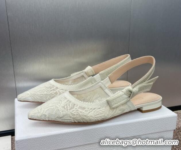 Discount Fashion Dior J'Adior Slingback Ballet Flat in Transparent Mesh Embroidered with White Dior Cabinet de la Mer Mo