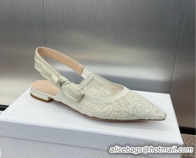 Discount Fashion Dior J'Adior Slingback Ballet Flat in Transparent Mesh Embroidered with White Dior Cabinet de la Mer Mo