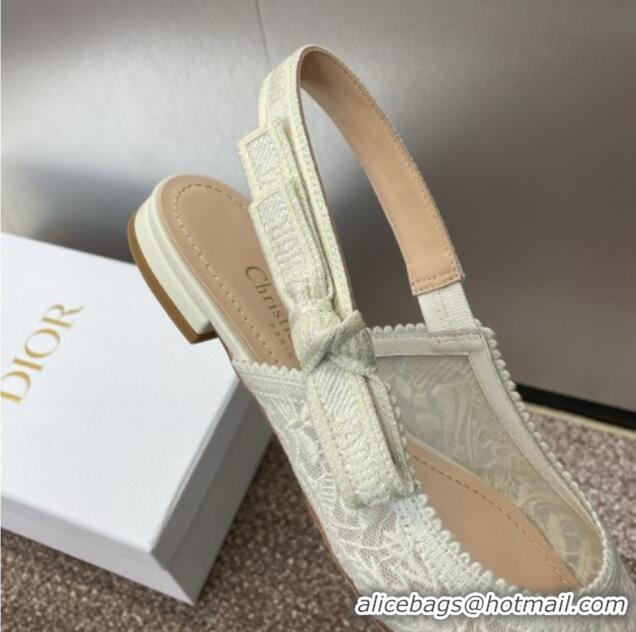 Discount Fashion Dior J'Adior Slingback Ballet Flat in Transparent Mesh Embroidered with White Dior Cabinet de la Mer Mo