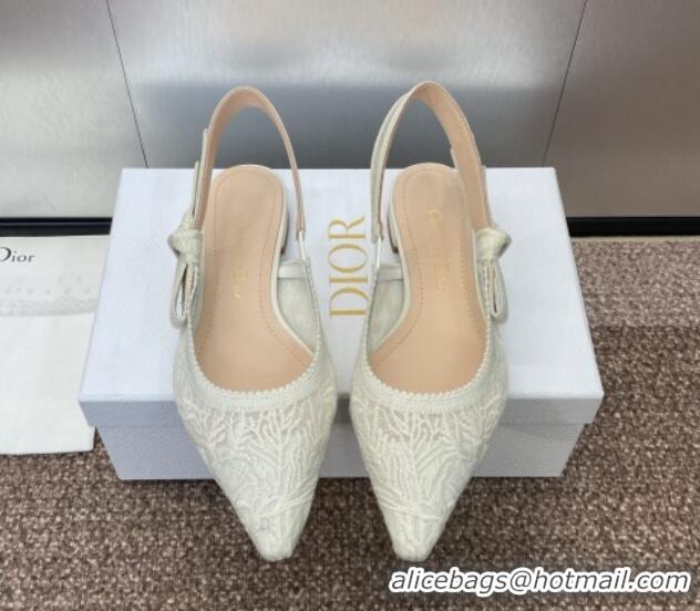 Discount Fashion Dior J'Adior Slingback Ballet Flat in Transparent Mesh Embroidered with White Dior Cabinet de la Mer Mo