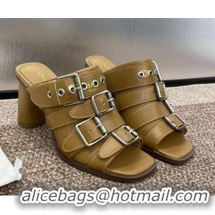 Best Price Dior Punk Heeled Slides Sandal 8cm in Calfskin with Buckle Strap Brown 1231046